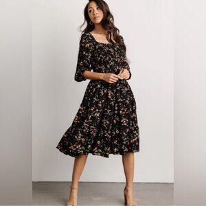 Baltic Born Black and White Ruffled Wrap Midi Dress